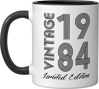 Taza cerámica vintage edición limitada 1984 negra/blanca