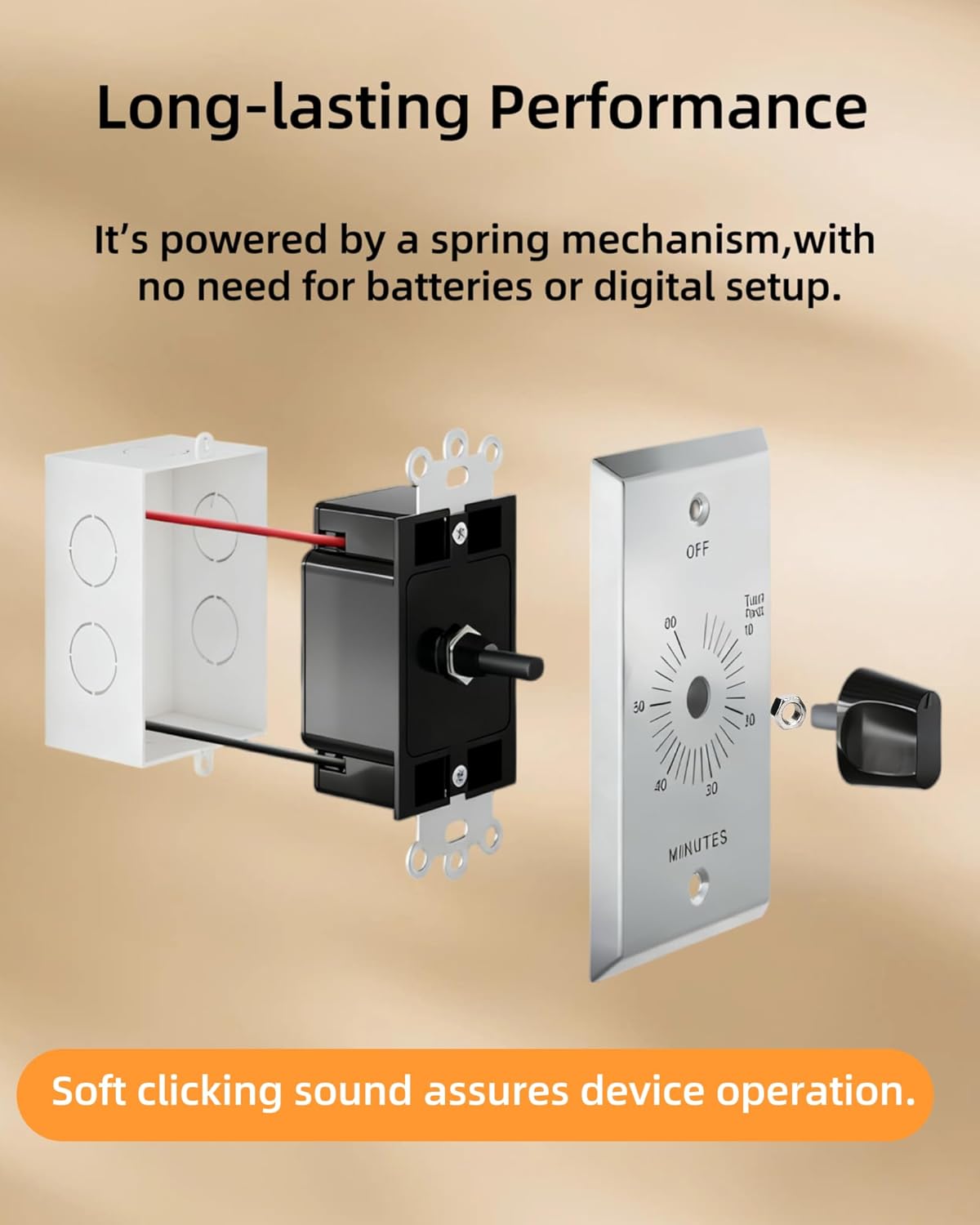 Interruptor temporizador pared 60 min placa metal estilo comercial
