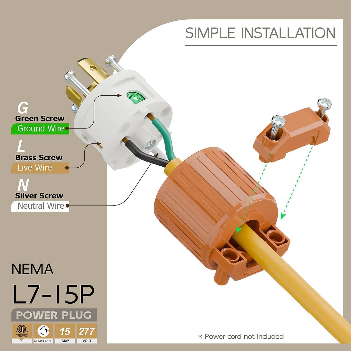 Enchufe NEMA L7-15P bloqueo giratorio 15A 277V