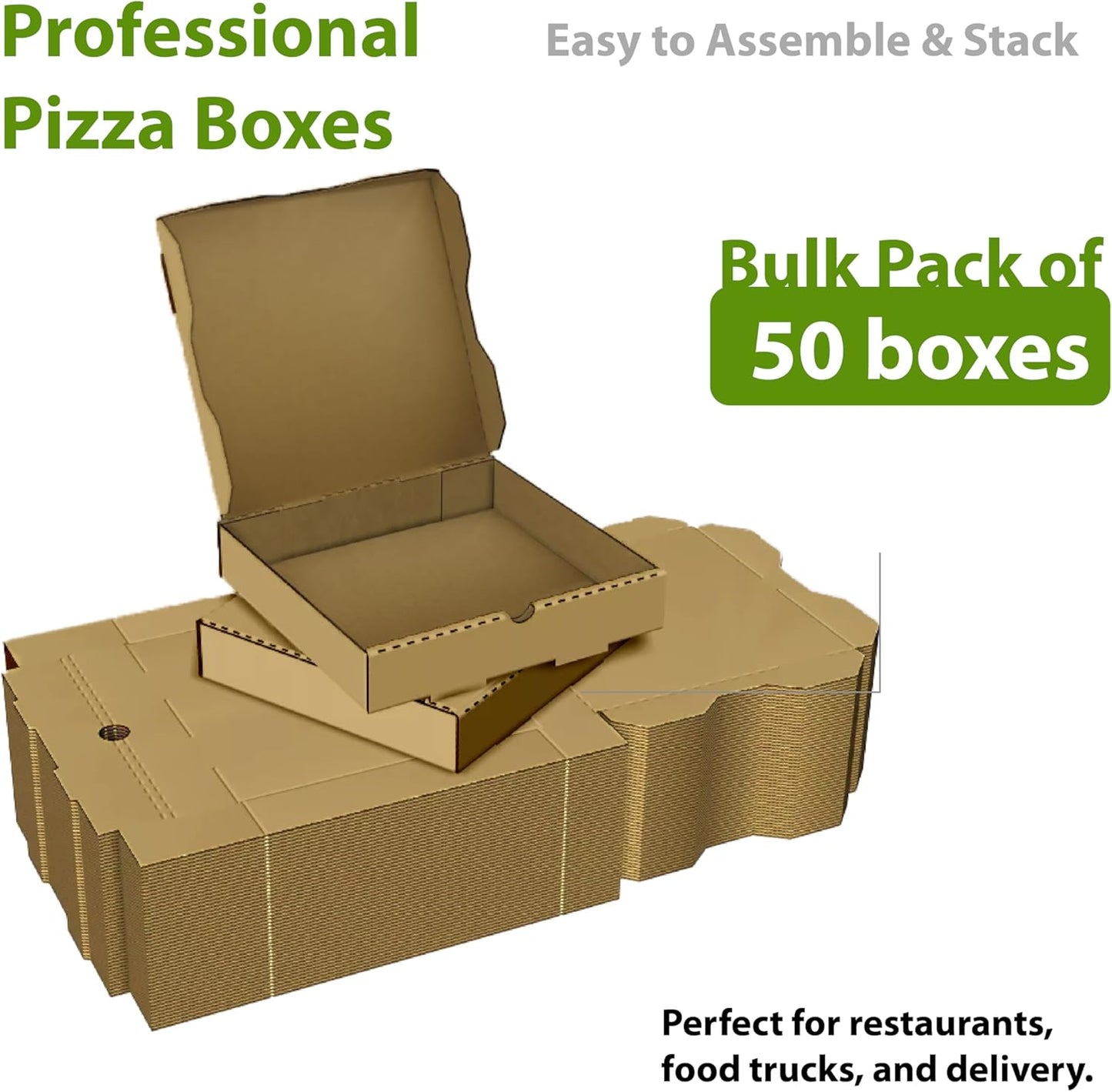 Cajas pizza kraft 16x16x2pulg set 50 cartón corrugado flauta B