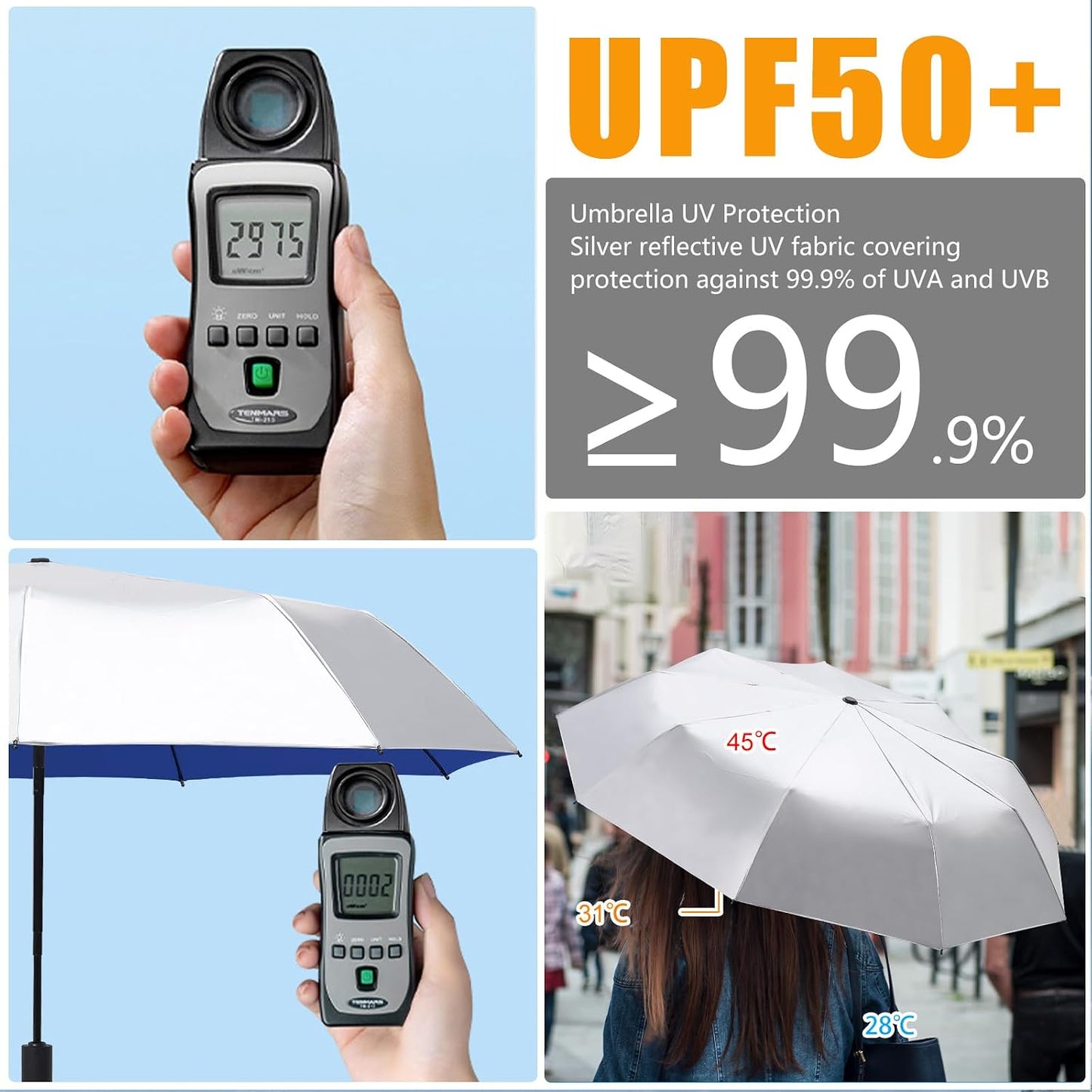 Paraguas viaje compacto UV UPF 50 protección solar