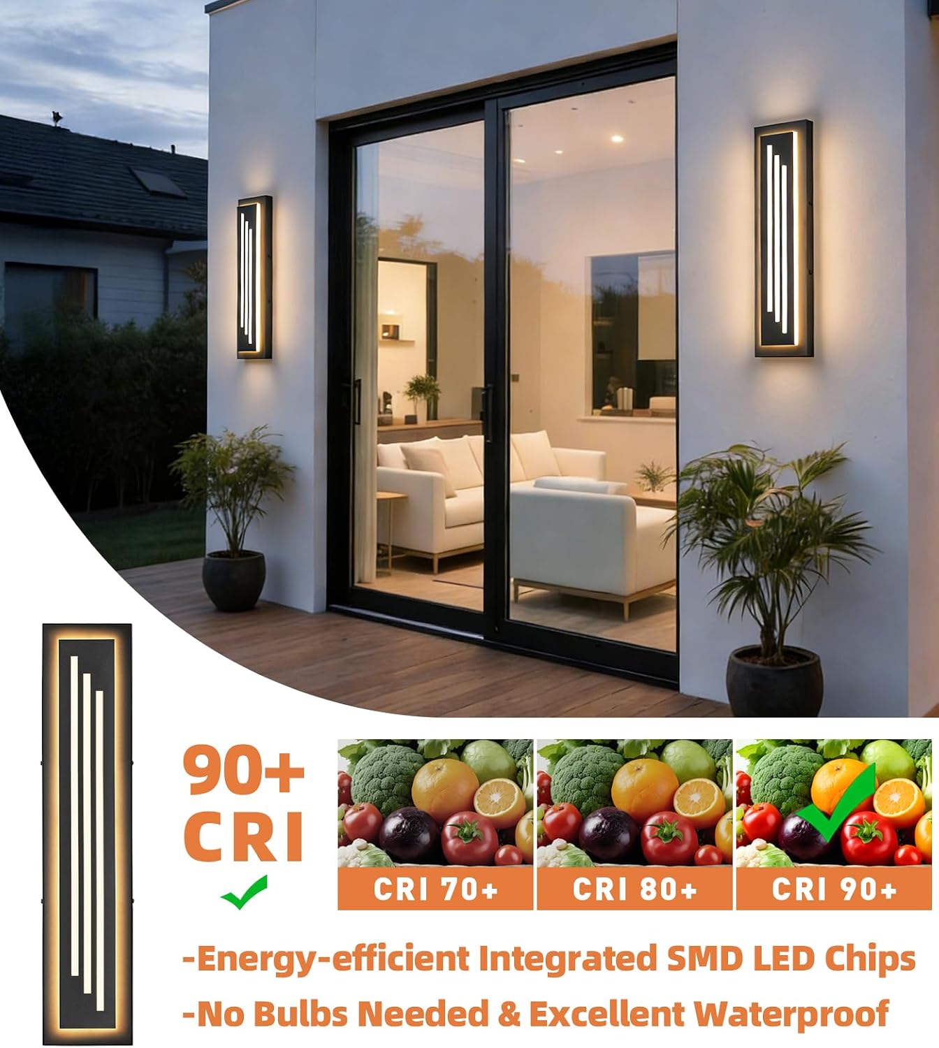 Aplique LED negro exterior 23.6pulg luces porche
