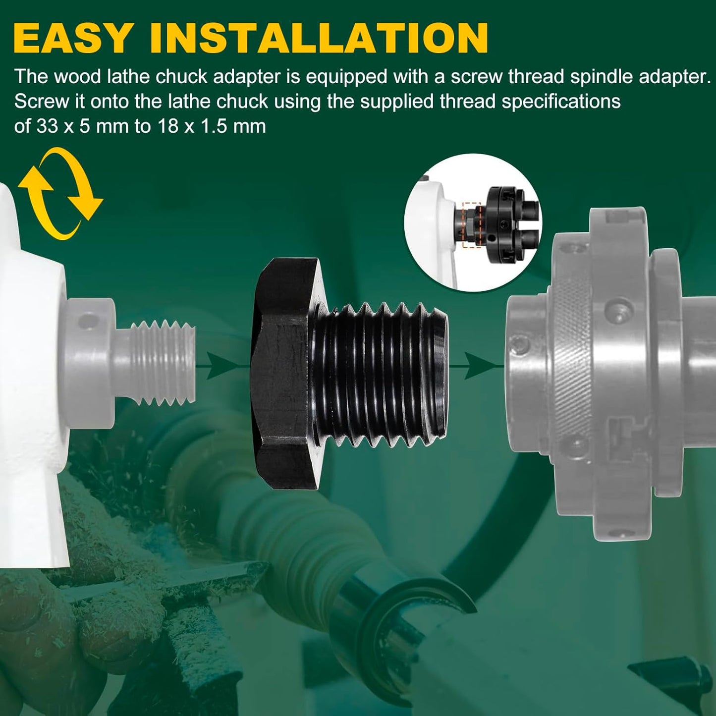 Adaptador husillo torno M18x2.0 1"x8TPI insertos portabrocas