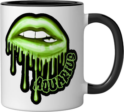 Taza cerámica Aquarius Dripping Lips Lime Aesthetic Zodiac Grafico Negro/Blanco