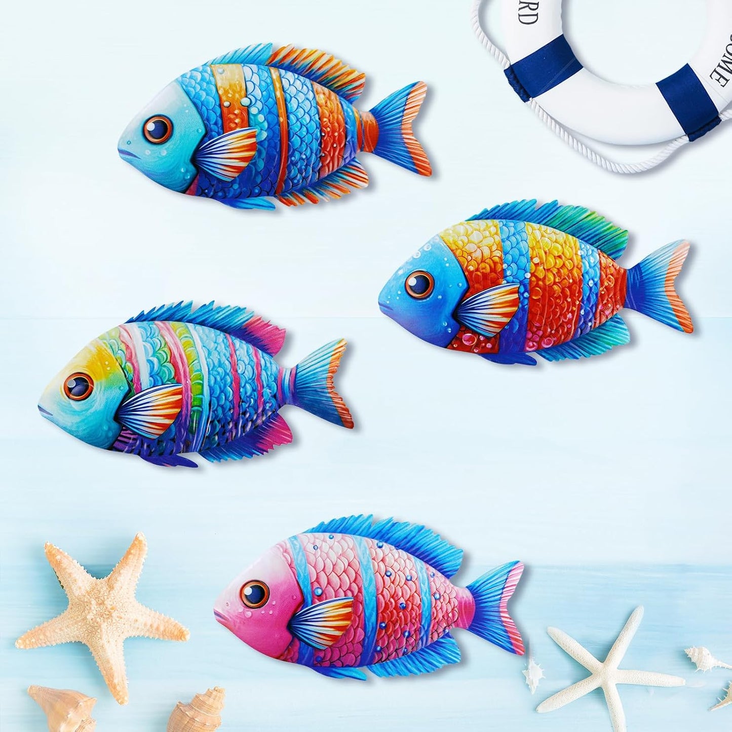 4 Pzas Decoración Pared Peces Metal Temática Náutica
