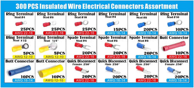 300 Conectores Cable Kit Aislados con Anillo Pala Horquilla