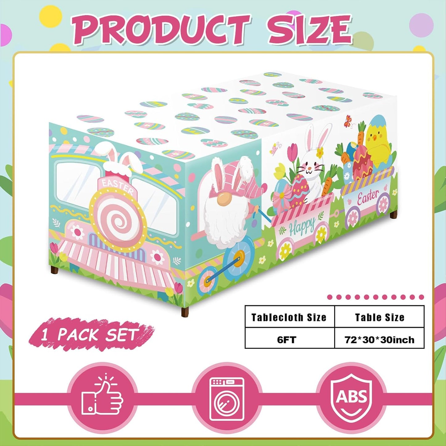 Mantel de tren de gnomo de Pascua 6 pies decoración mesa rectangular
