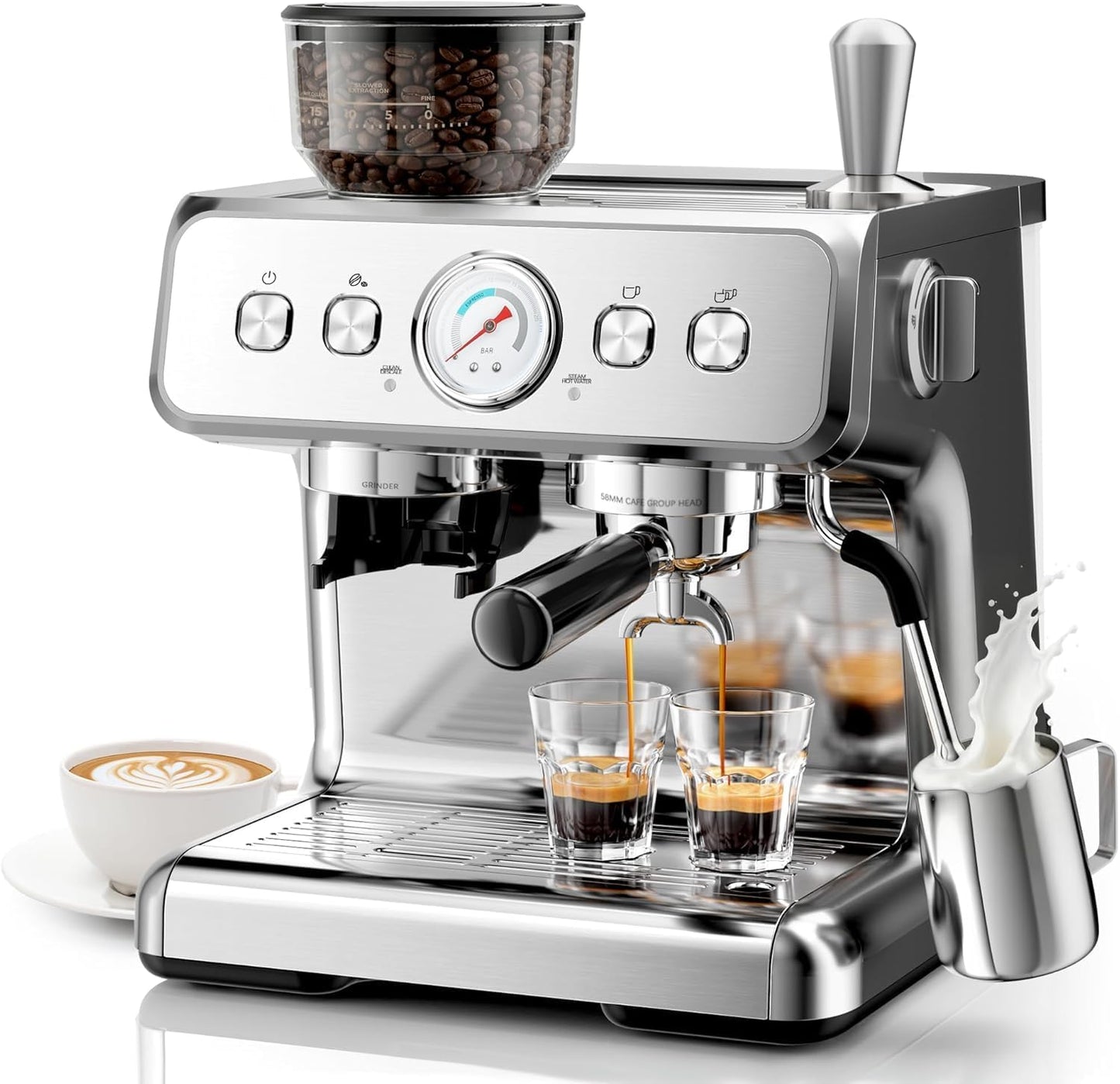 Máquina Espresso Doble Caldera 20 Bar Espumador Leche Hogar