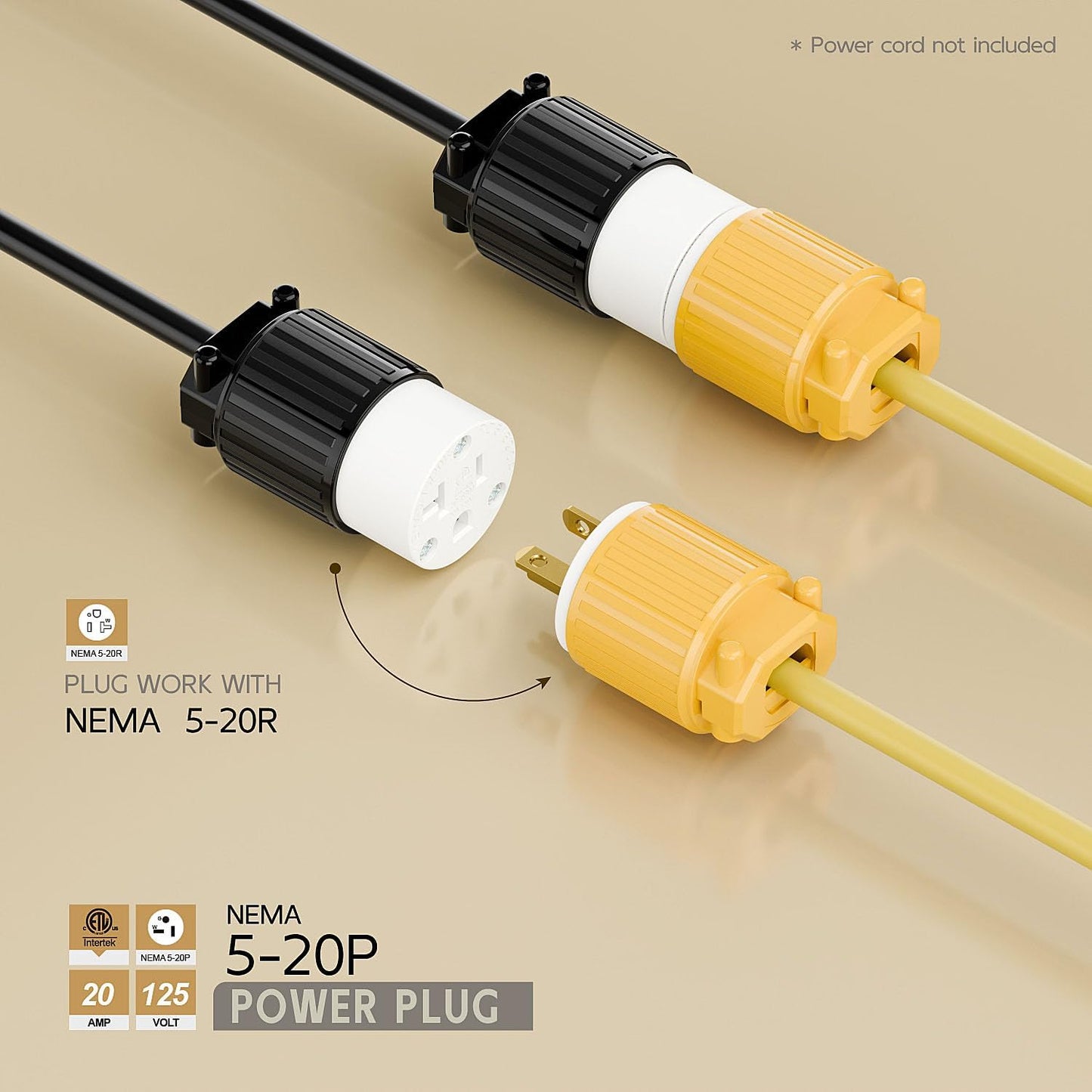 Enchufe Nema 5-20P 20A/125V ETL grado industrial