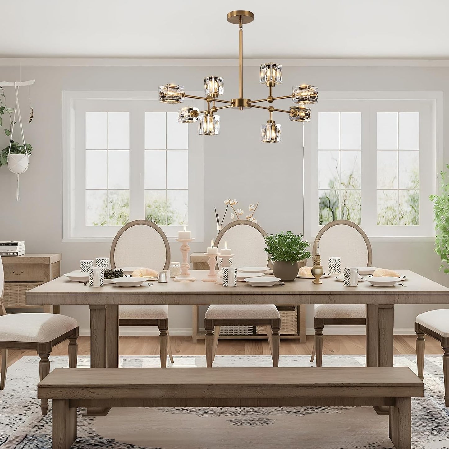 Candelabro cristal 8 luces Sputnik ajustable para comedor y sala