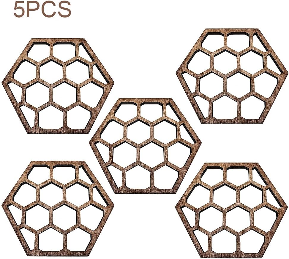 10 posavasos de madera huecos hexagonales con diseño de panal de abeja para decorar