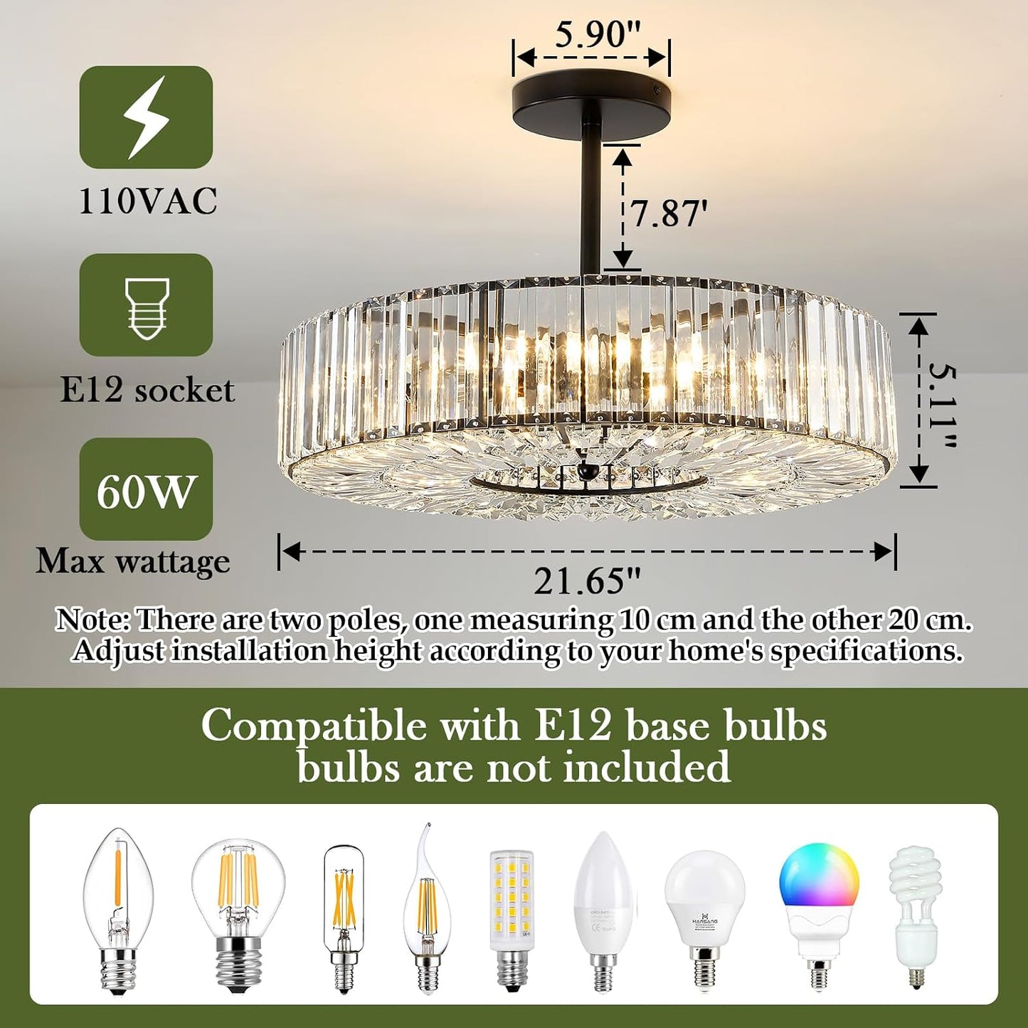 Lámpara techo redonda 8 luces moderna negro comedor sala