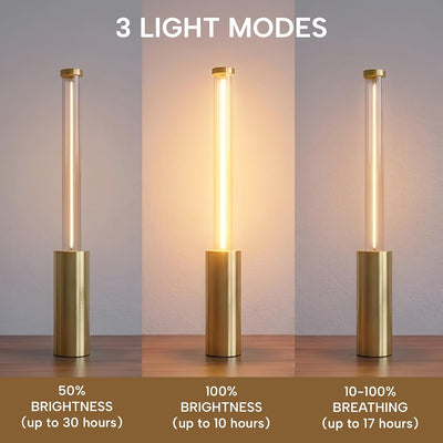 Lámpara mesa inalámbrica LED aluminio dorado 2200K USB-C 3 modos