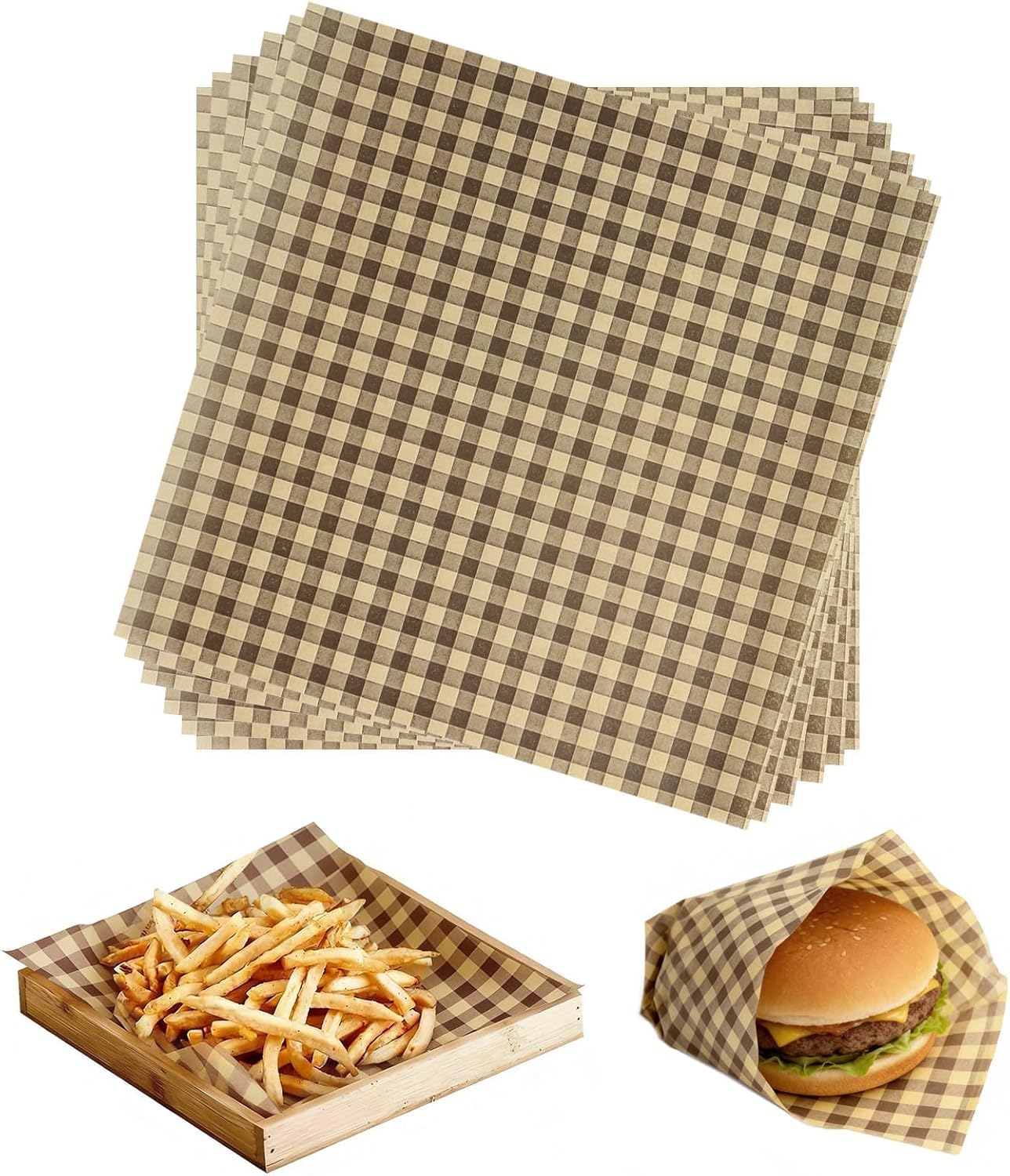 100 Hojas Papel Encerado 8.7x8.7pulg para Alimentos Marrón