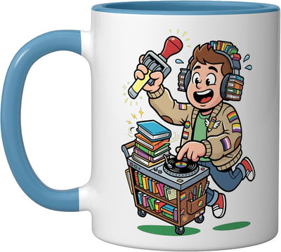 Taza Cerámica para Biblioteca con Diseño de Música Azul/Blanco