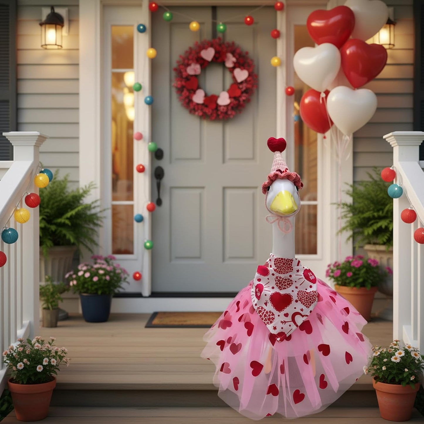 Traje ganso San Valentín sombrero corazón bufanda tutú 23pulg
