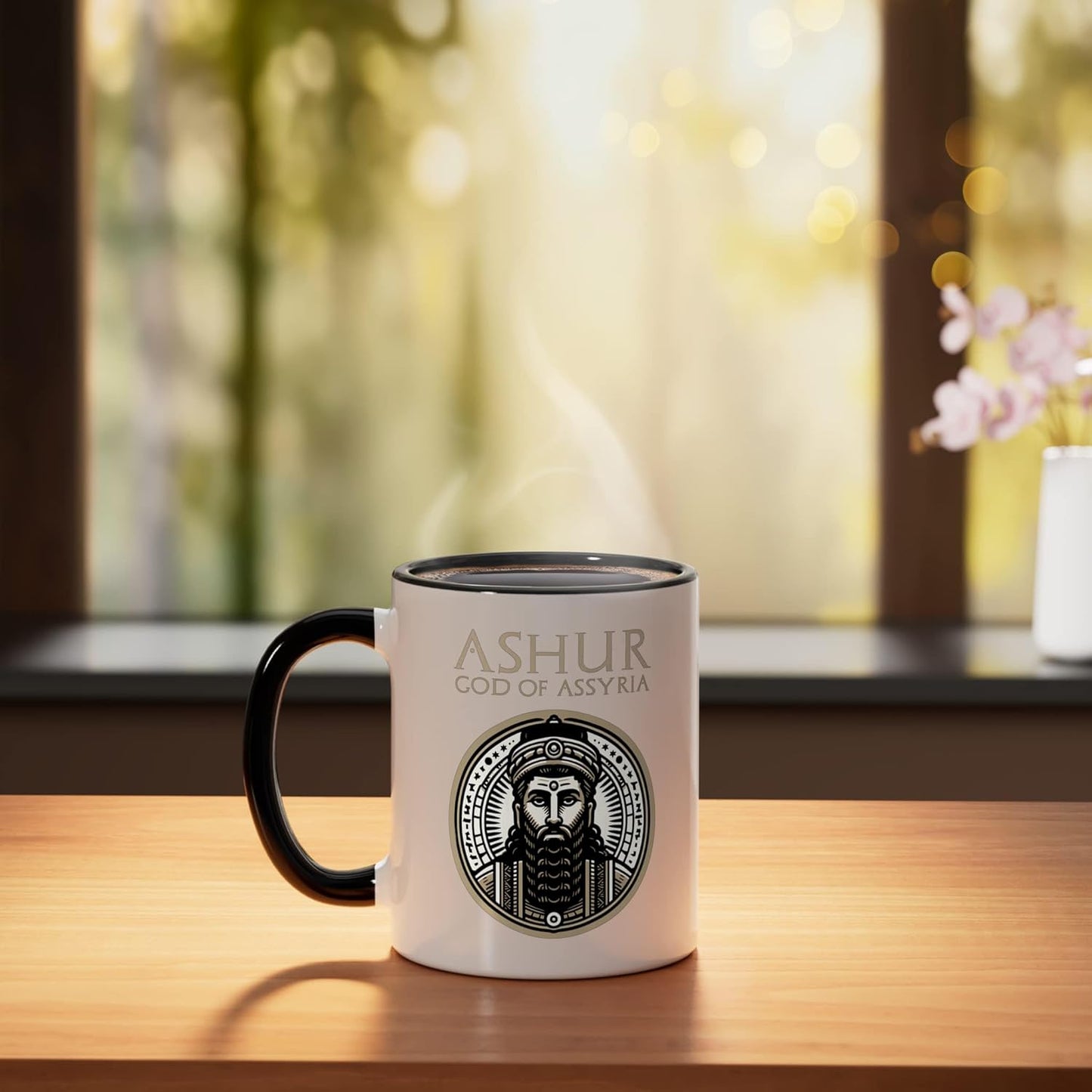 Taza cerámica Ashur dios de Asiria negro/blanco