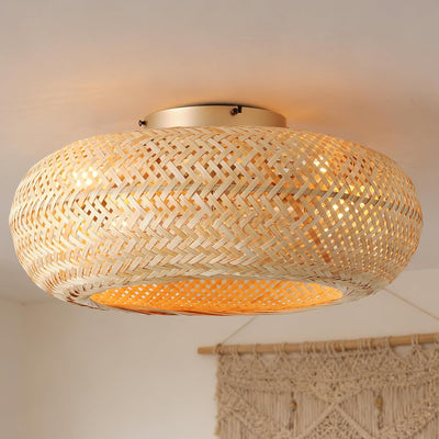 Ventilador techo boho 20pulg ratán luz 6 velocidades motor CC