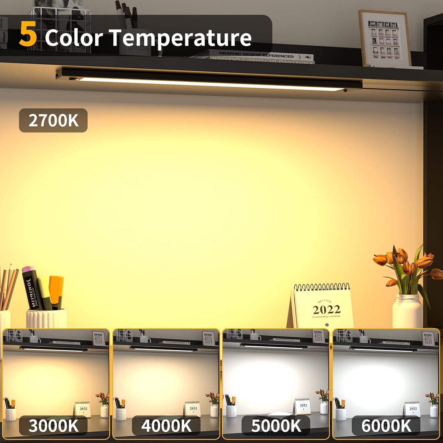 Barra luz LED enchufable 24pulg cocina escritorio 5 ajustes color