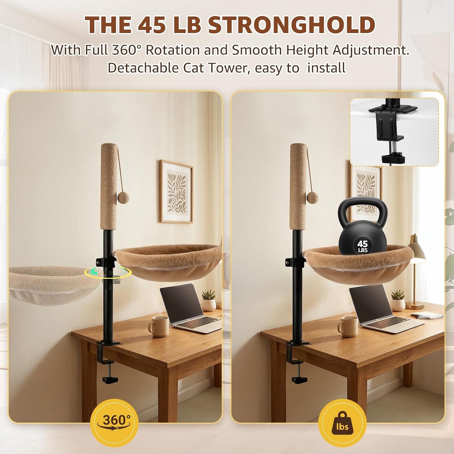 Cama gato poste rascador ajustable rotación 360