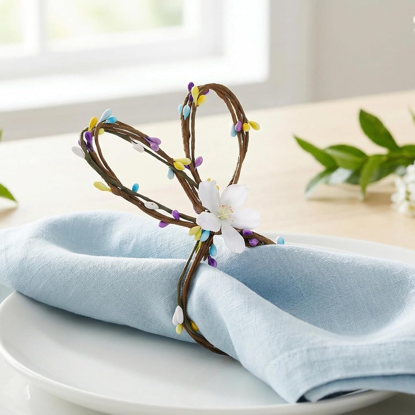 Juego de 8 servilleteros de Pascua con diseño de conejito tejido