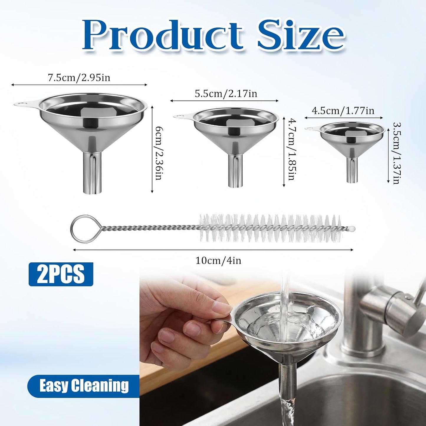 Juego de 3 embudos de acero inoxidable para cocina