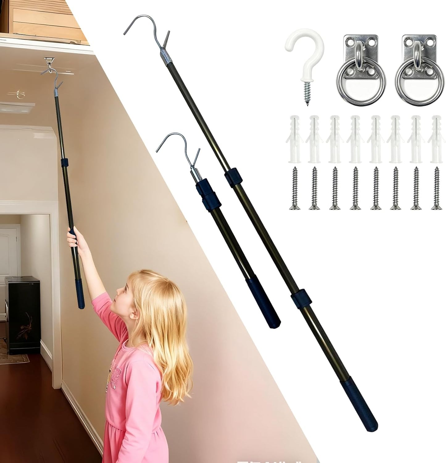 Kit gancho escalera 52pulg anillo tracción mango ergonómico