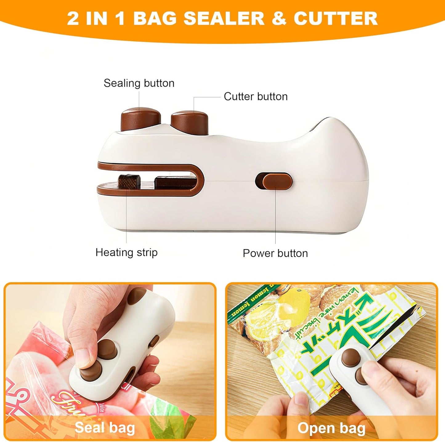 Sellador térmico 2en1 con imán para bolsas de chips y alimentos