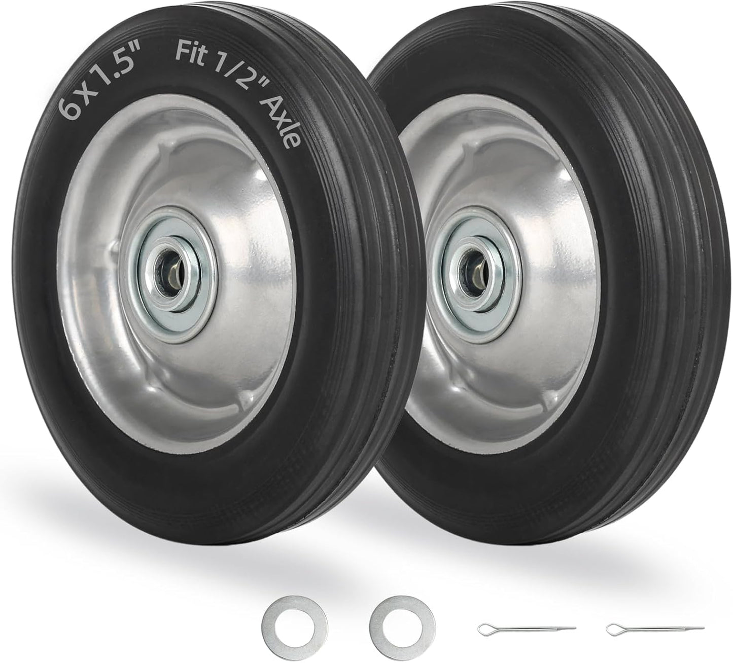 Neumático goma sólida 6pulg con rodamientos 1/2pulg paquete 2