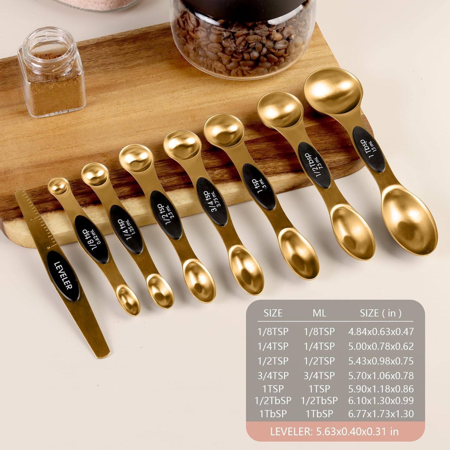 Juego de 8 cucharas medidoras magnéticas de acero inoxidable
