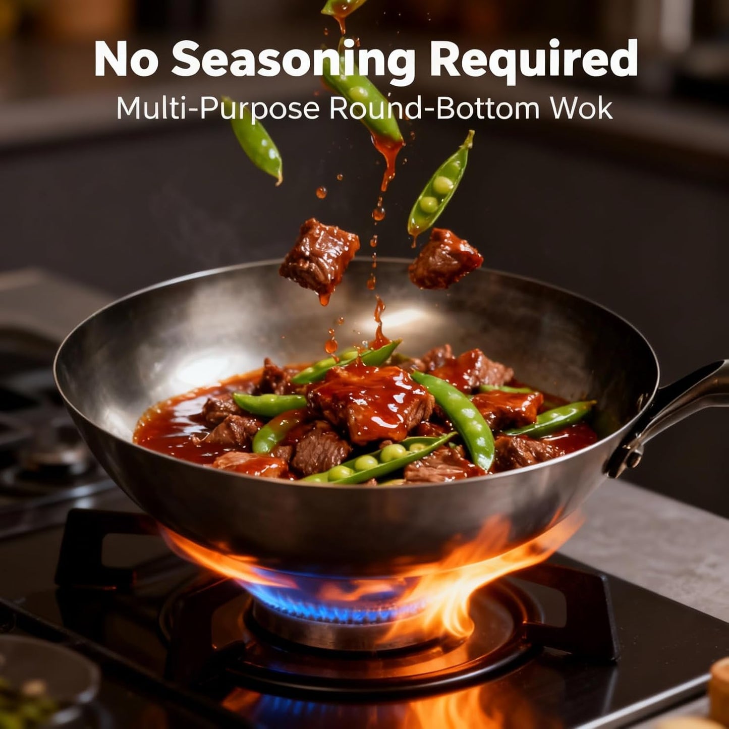 Wok acero al carbono 12pulg con tapa para estufas gas