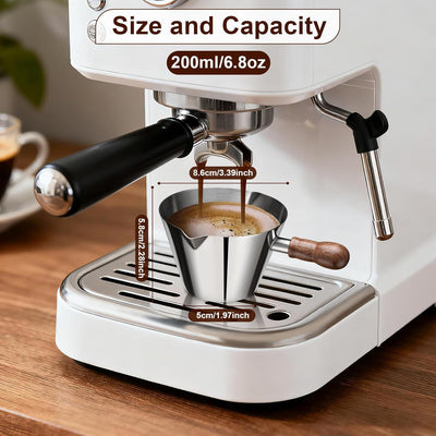 Taza Espresso Acero Inox 304 con Escala 7oz Madera