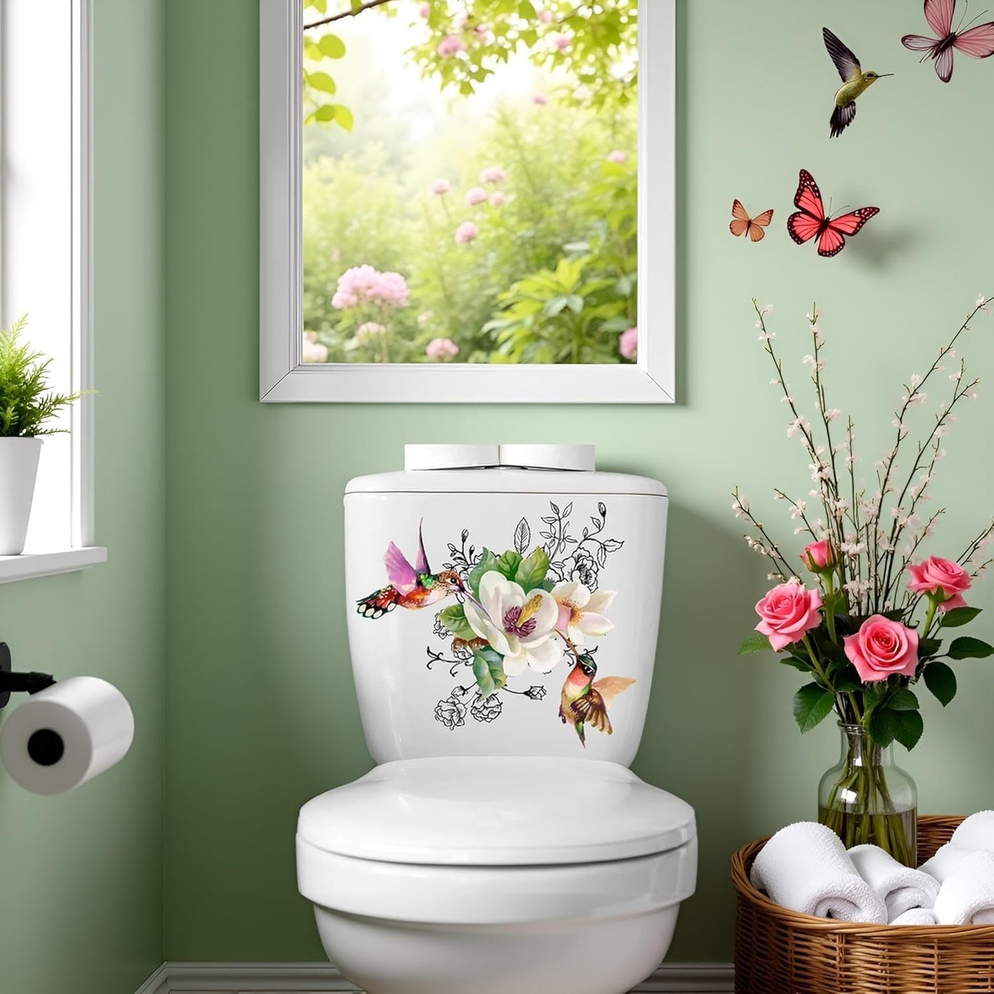 Adhesivos para inodoro decorativos flores mariposas