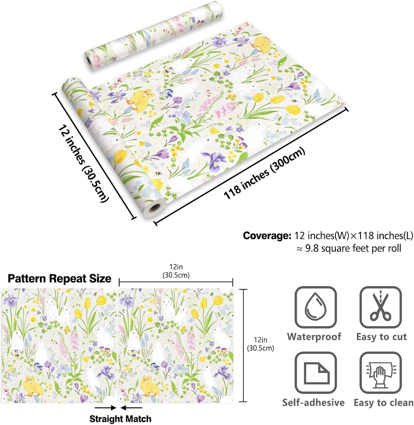 Papel tapiz conejo blanco diseño floral 12x118pulg