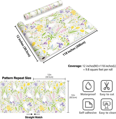 Papel tapiz conejo blanco diseño floral 12x118pulg