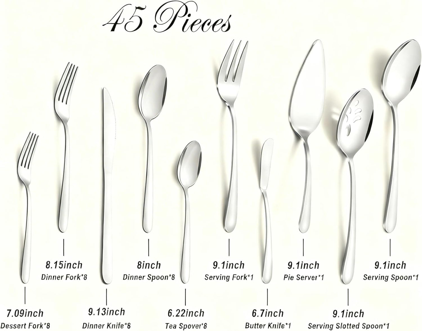 Set 45 Pzas Cubiertos Acero Inox para 8 Personas