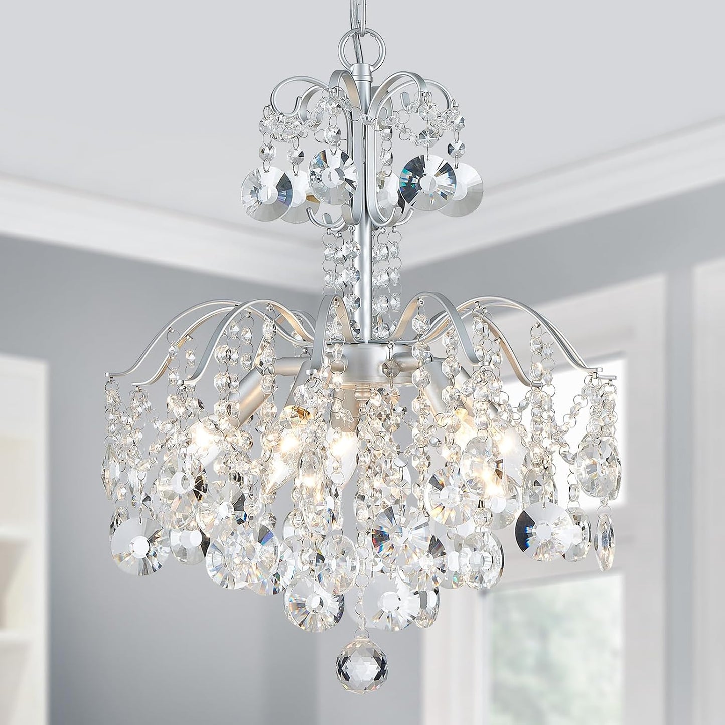 Candelabro colgante cristal 5 luces moderno 20.3pulg plateado