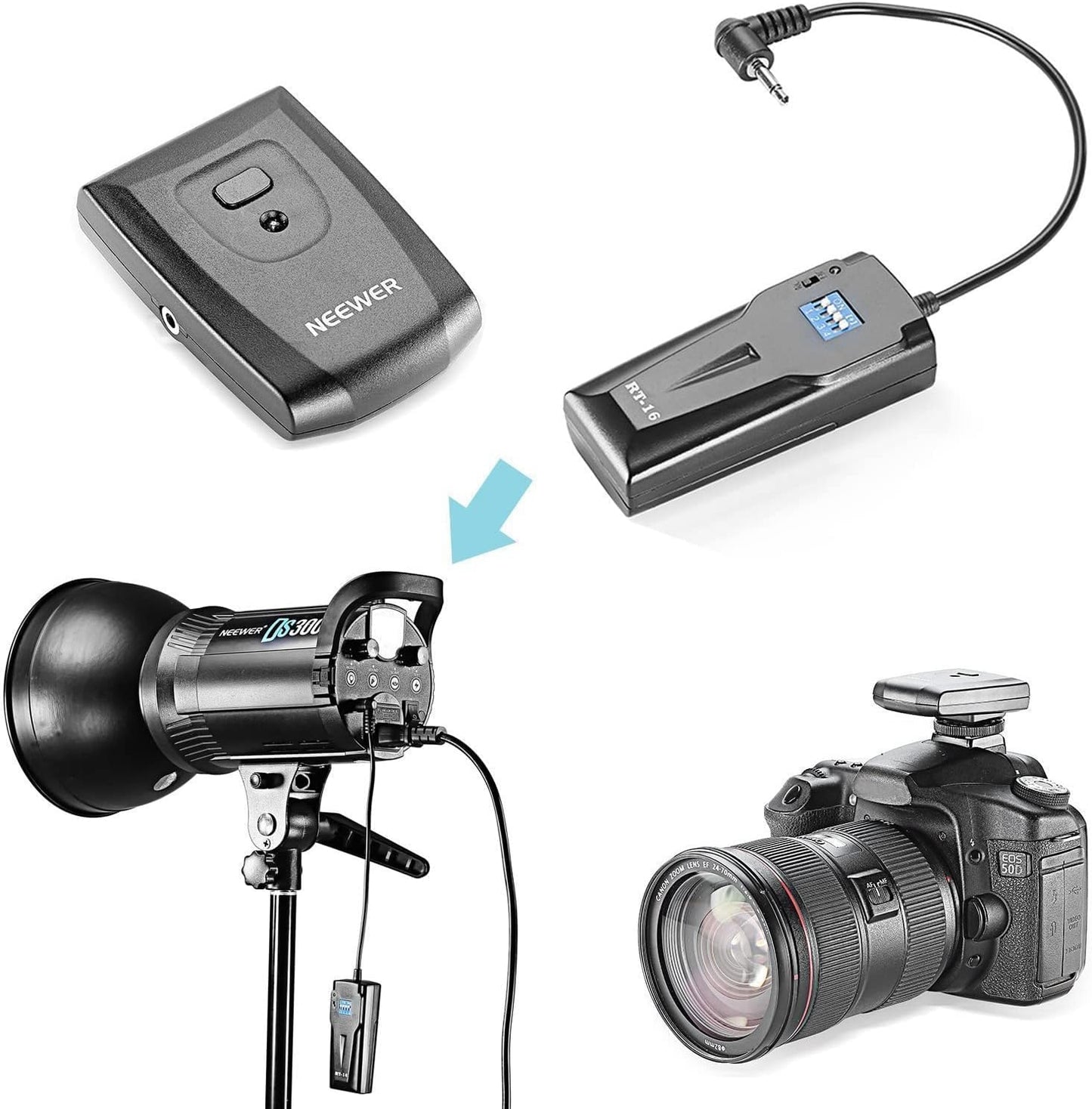 Flash Studio inalámbrico RT-16 con 3 receptores 16 canales