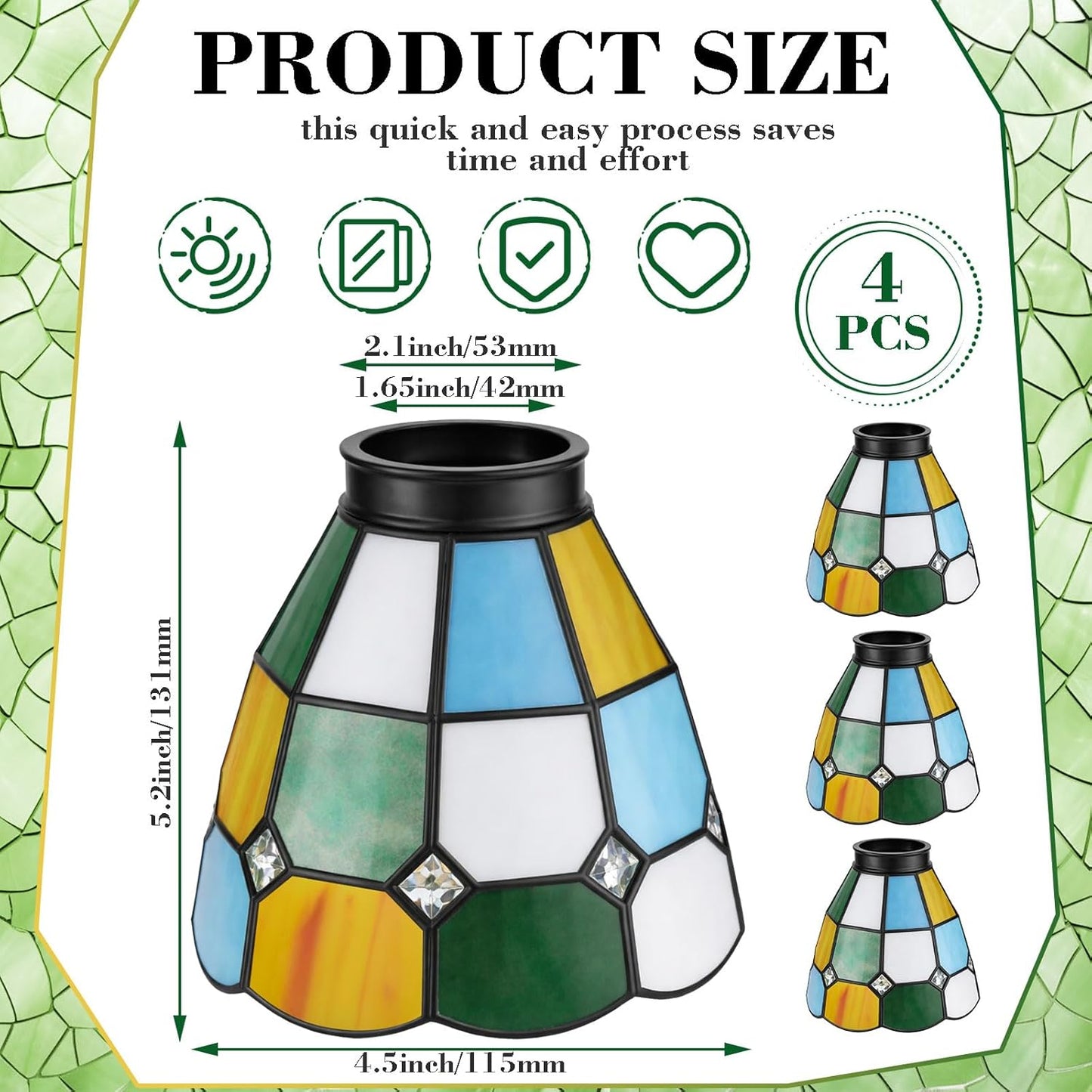 4 Cubiertas Lámpara Cristal Multicolor para Techo y Ventilador