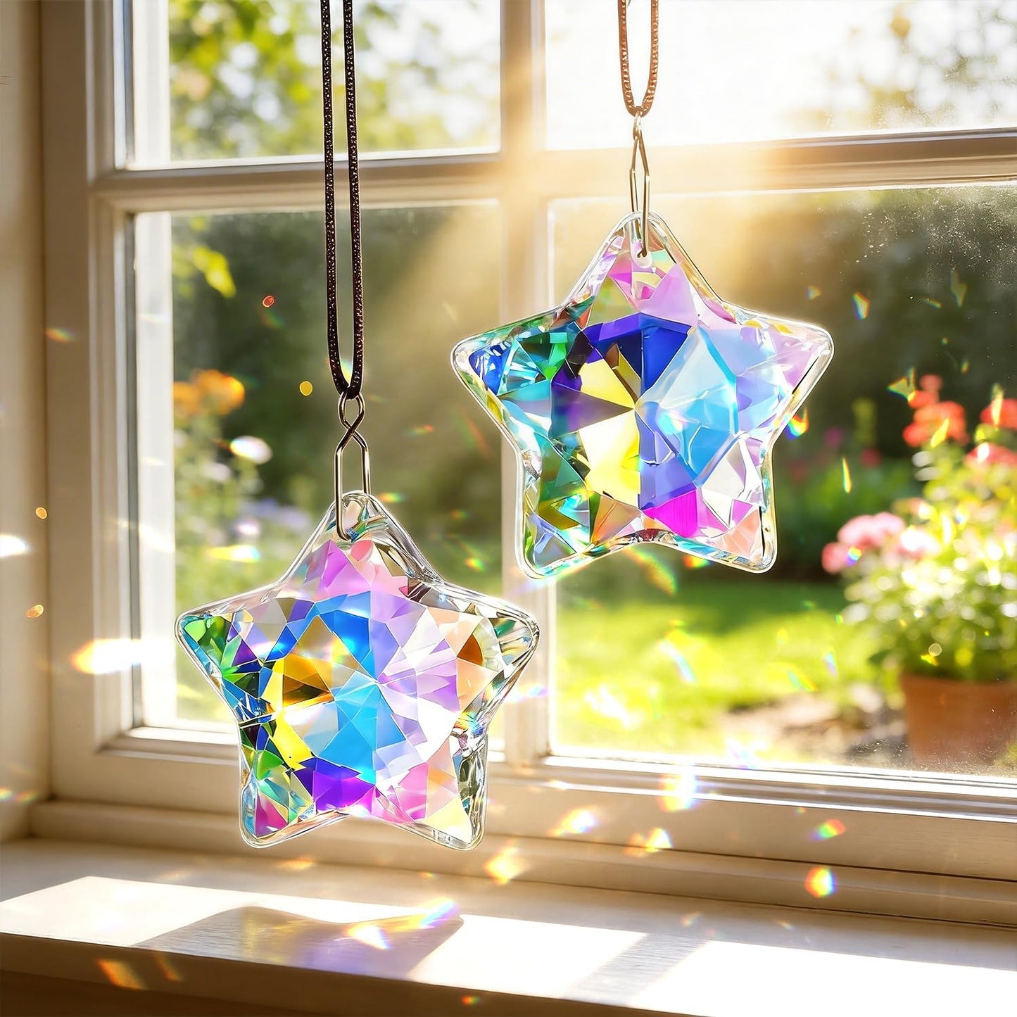 2 Prismas cristal estrella colgantes AB para atrapasoles