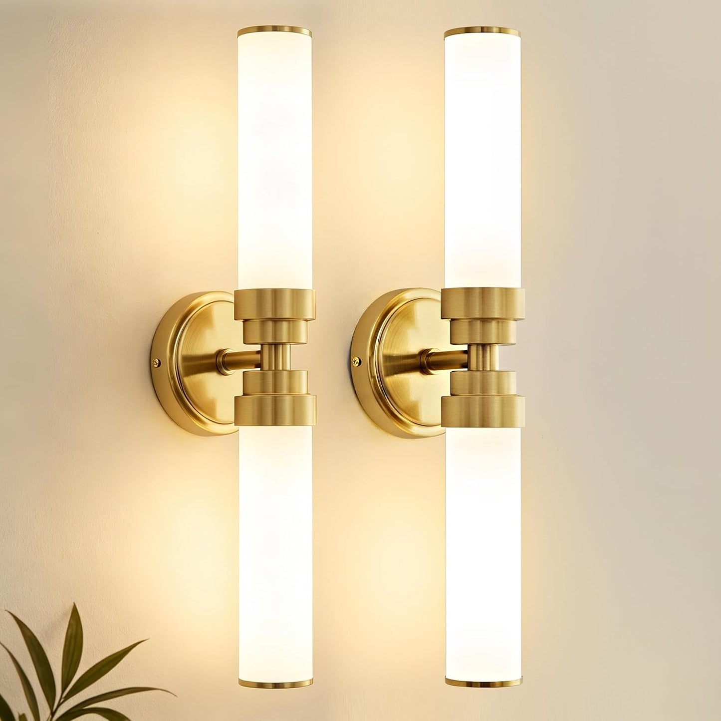 2 Pzas Aplique Baño Dorado Vidrio Leche Luz Tocador