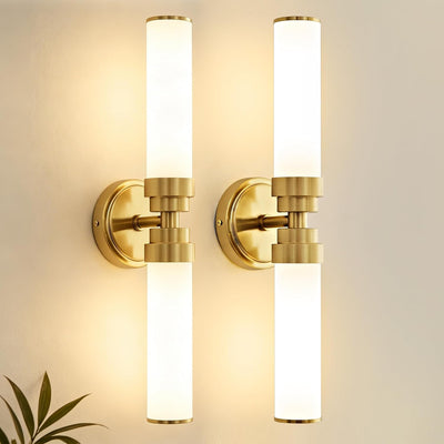 2 Pzas Aplique Baño Dorado Vidrio Leche Luz Tocador