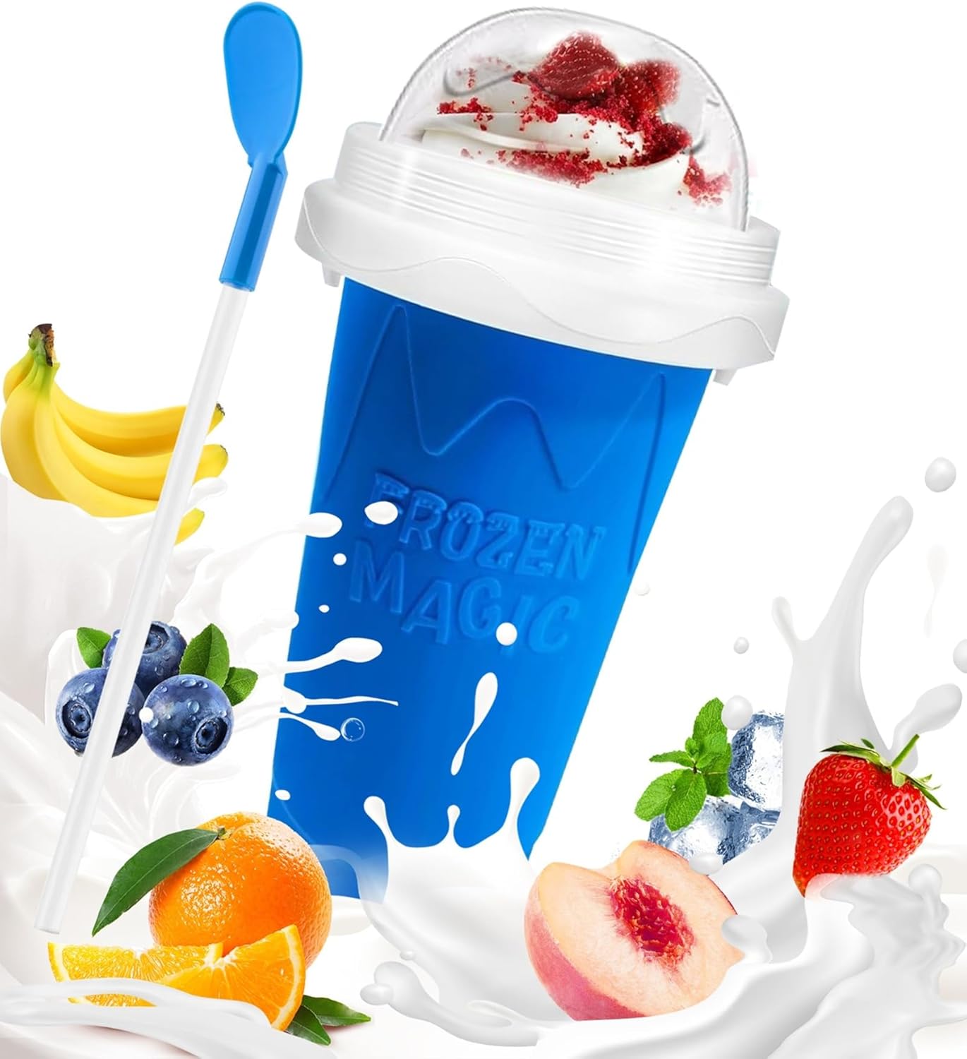 Taza para granizar con tapa y popote color azul