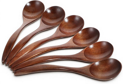 6 Cucharas Madera 6.8pulg para Comer Asiáticas
