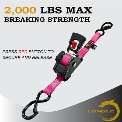 2 Pzas Correas Retráctiles Rosadas 1pulg x10ft 2000lb para Camiones