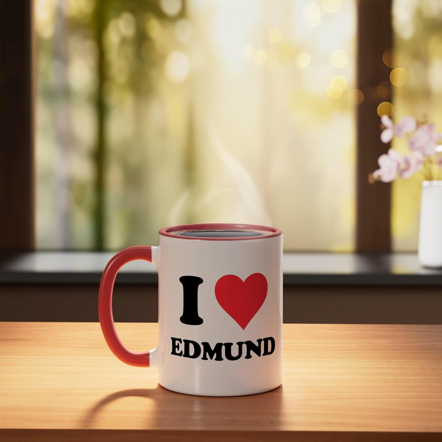 Taza de cerámica personalizada con nombre, roja y blanca