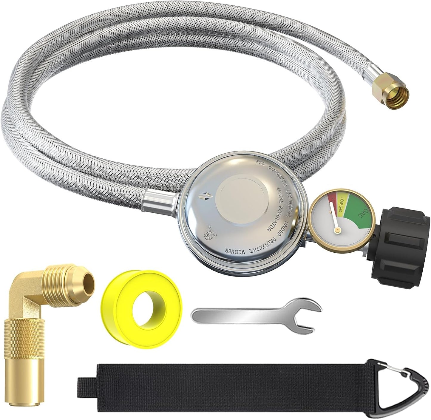 Regulador propano trenzado 6ft con manómetro adaptador QCC1