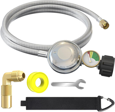 Regulador propano trenzado 6ft con manómetro adaptador QCC1