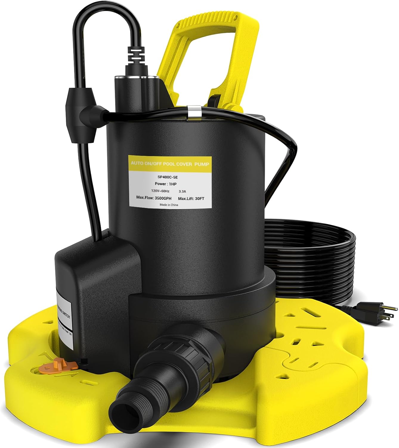 Bomba cubierta piscina 1 HP 5000 GPH con válvula y adaptadores