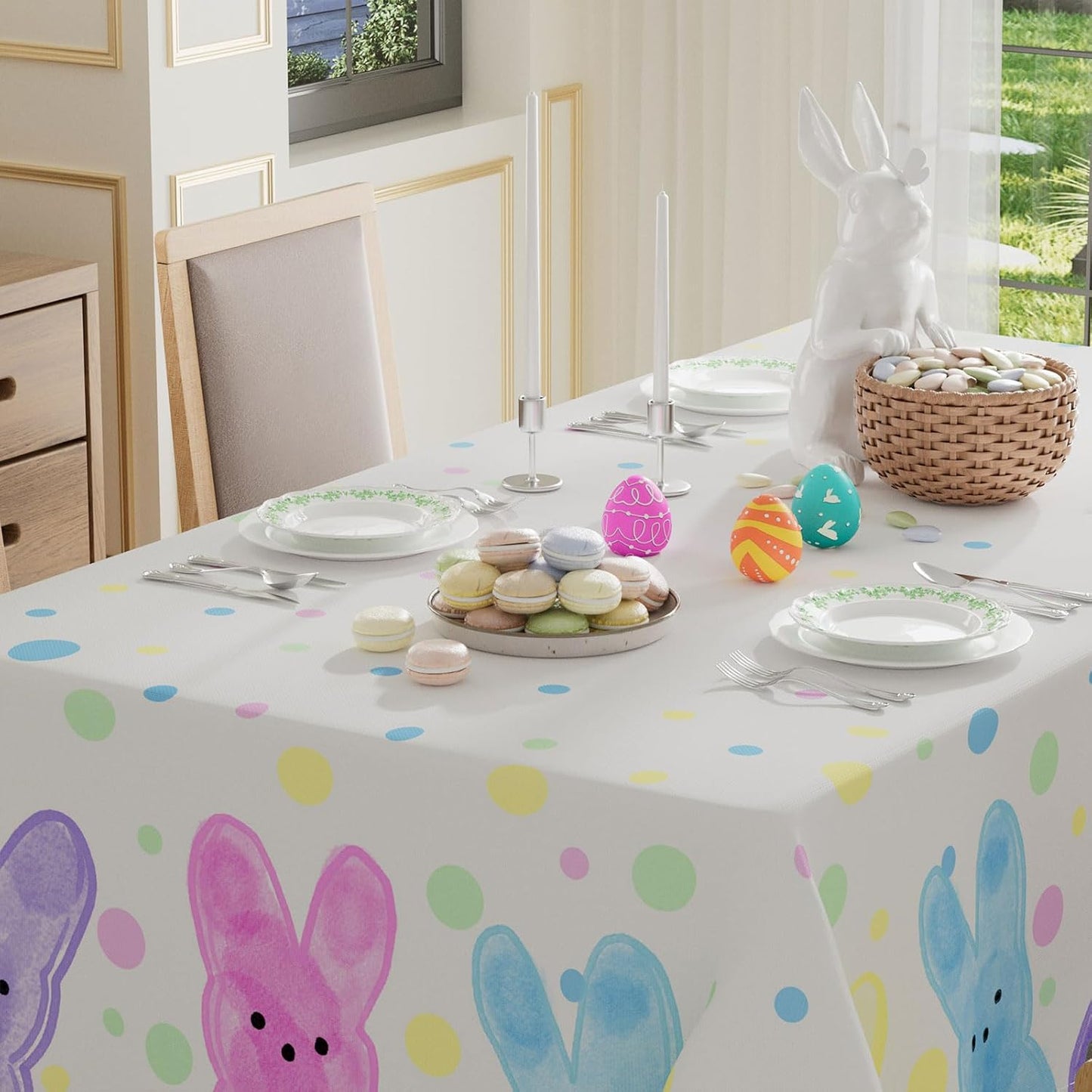 Mantel rectangular con lunares lindos conejos Pascua 52x70 pulgadas